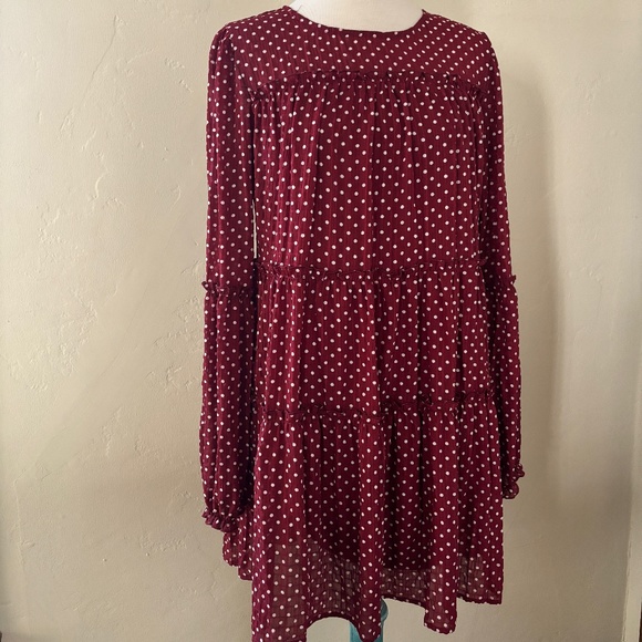 V Ery J Polka Dot Dress in Burgundy Medium - Picture 2 of 8